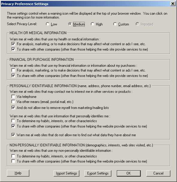 privacy preference
settings panel